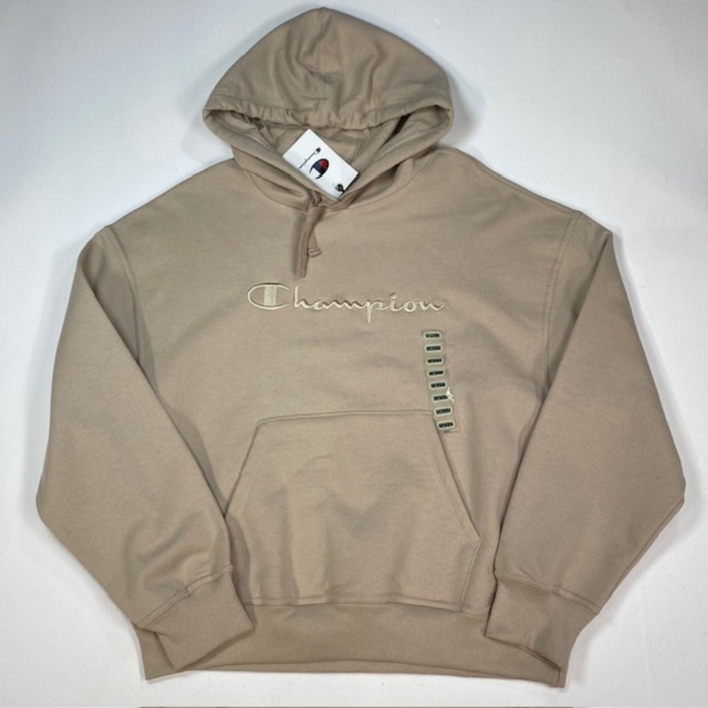 Champion Powerblend Hoodie Champagne FR‎ Tan Embroidered Logo Mens Medium NEW